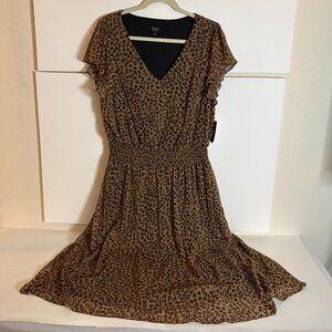 MSK Woman Cheetah Sheer Print Brown/Tan Flutter Sleeve Midi Dress Size 1X